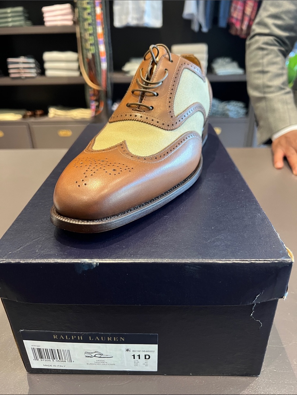 Ralph Lauren Brown Leather and Cream Fabric Wingtip Derby purple label 11D NEW